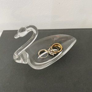 Vintage Mini Glass Swan Ring Jewelry Dish Holder